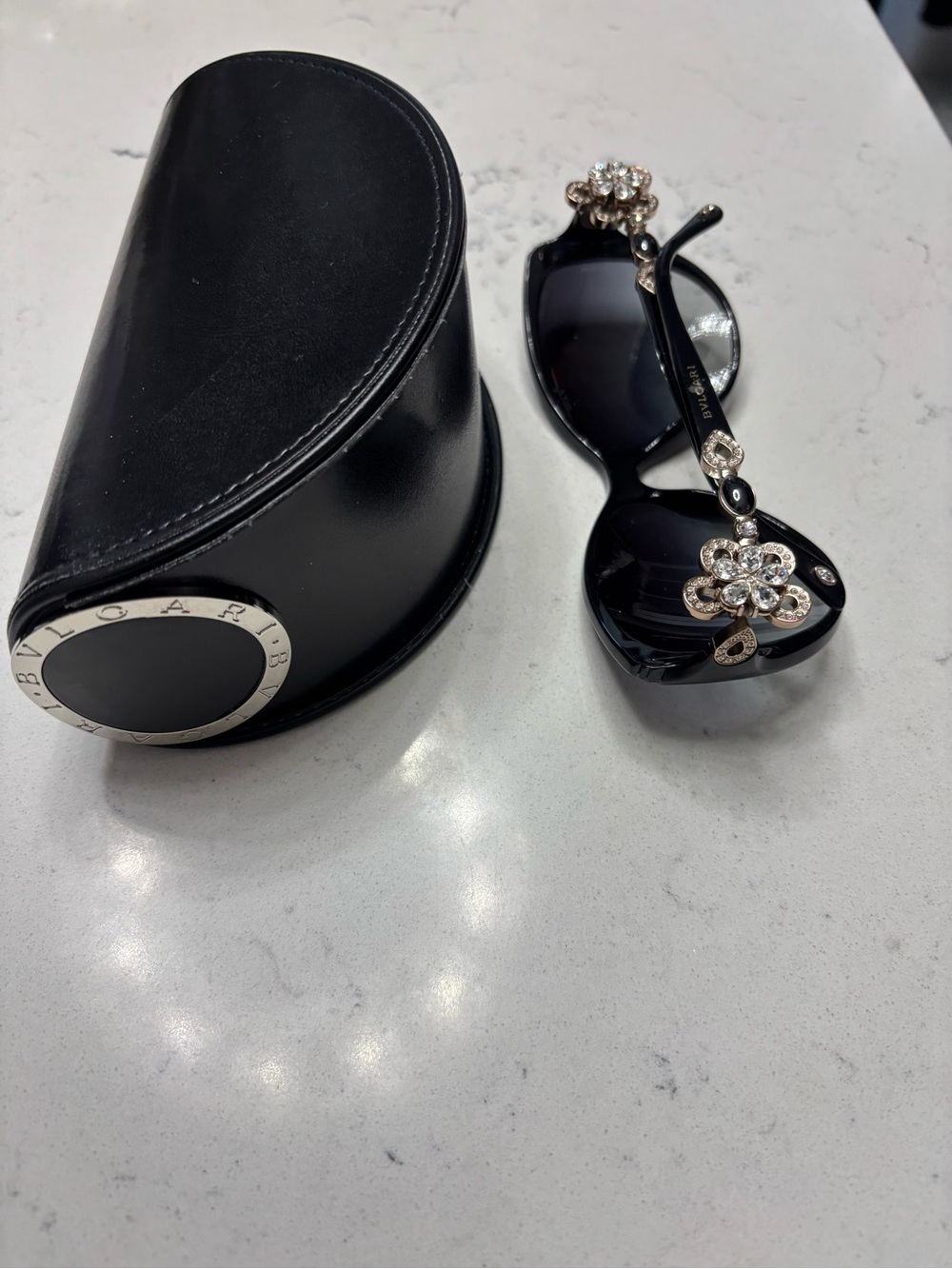 Bulgari Black Crystal Flower Sunglasses